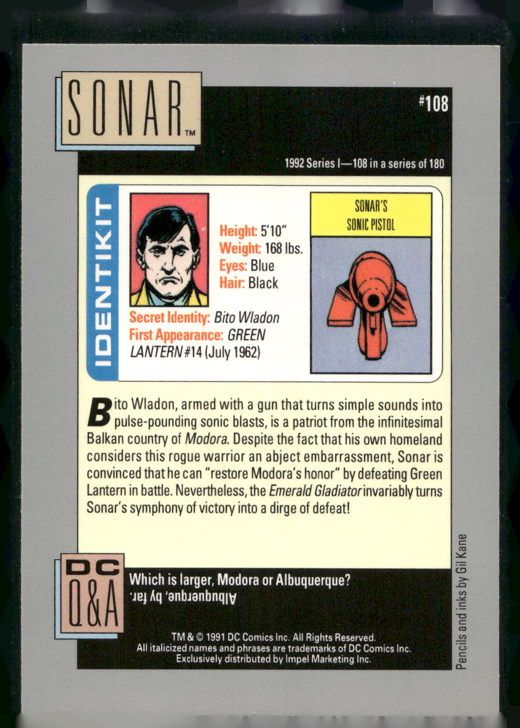 1992 Impel DC Cosmic #108 Sonar