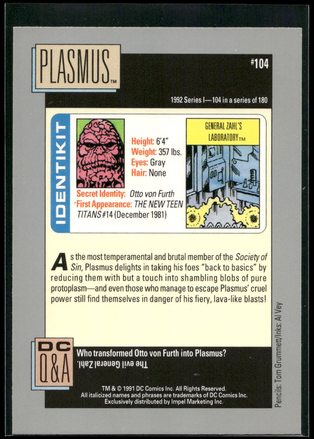 1992 Impel DC Cosmic #104 Plasmus