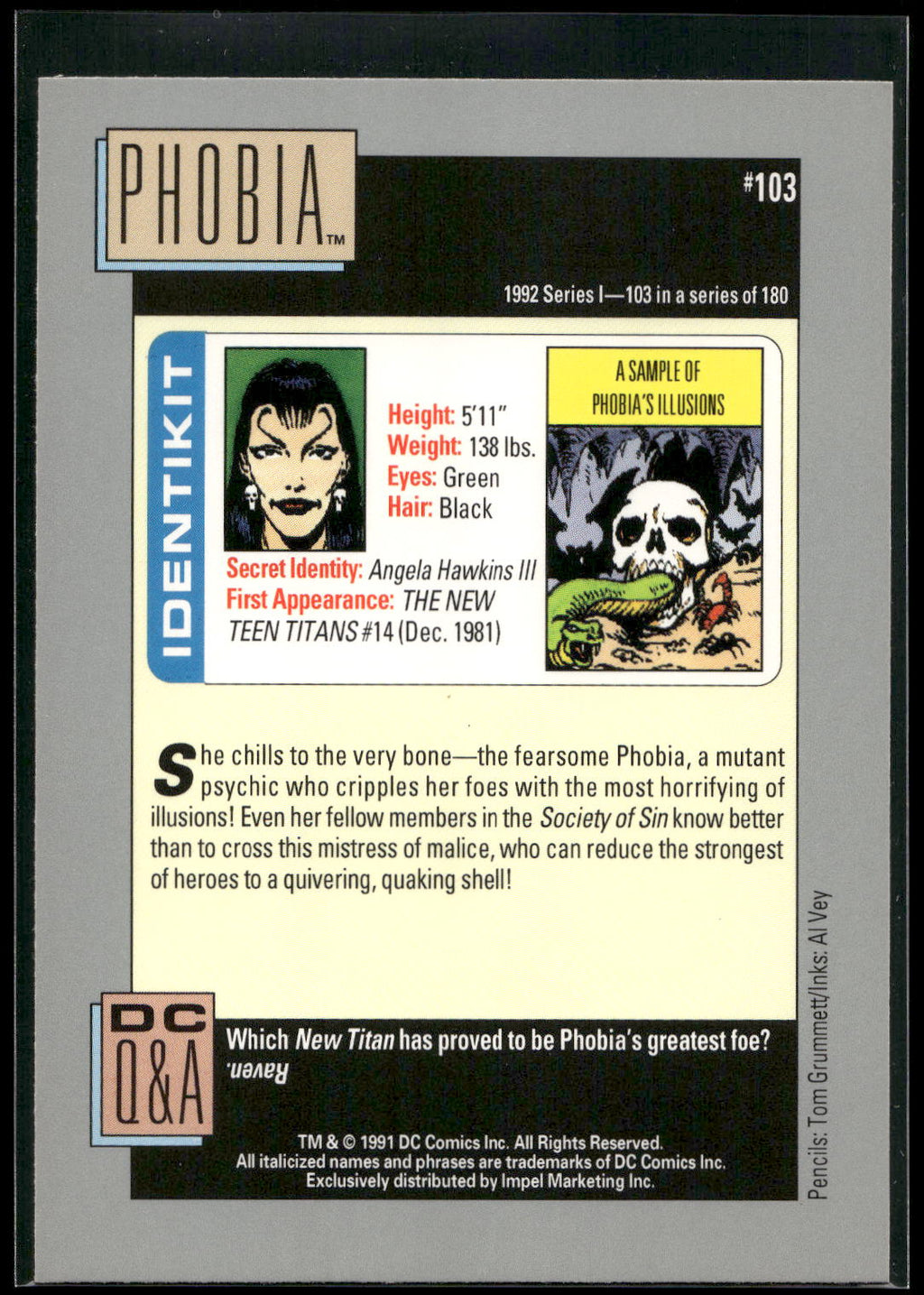 1992 Impel DC Cosmic #103 Phobia