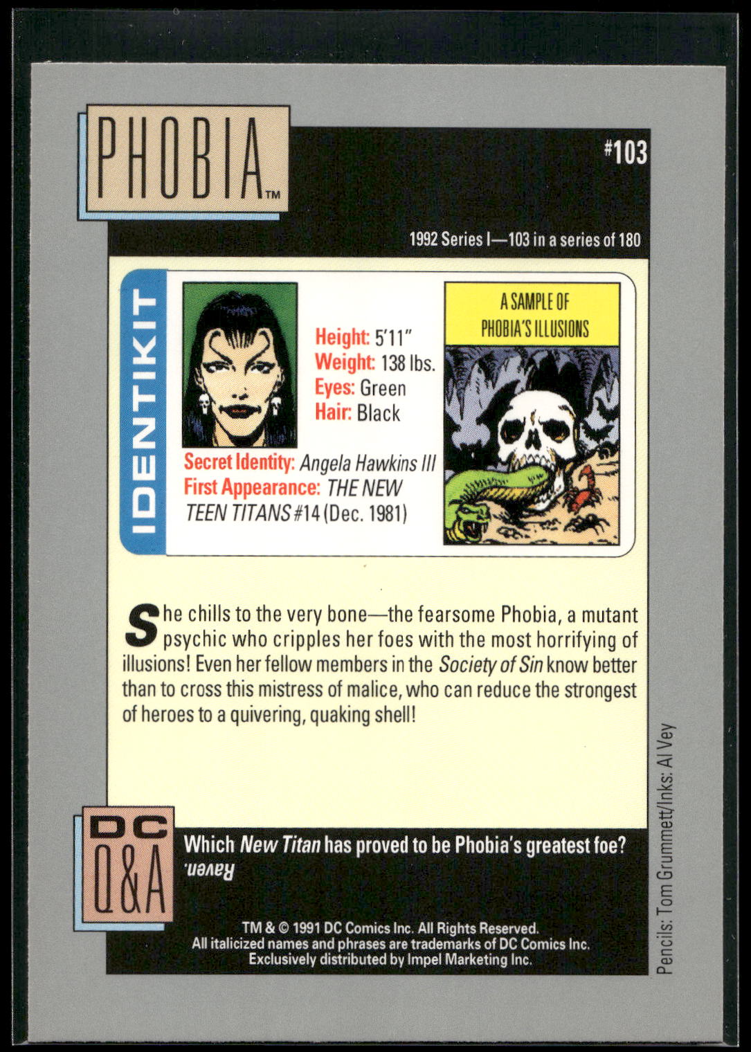 1992 Impel DC Cosmic #103 Phobia