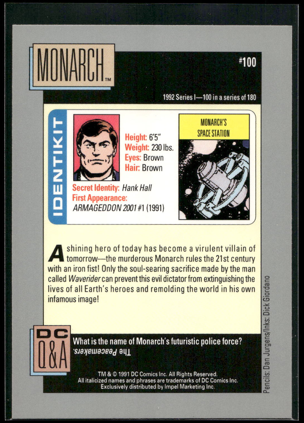 1992 Impel DC Cosmic #100 Monarch