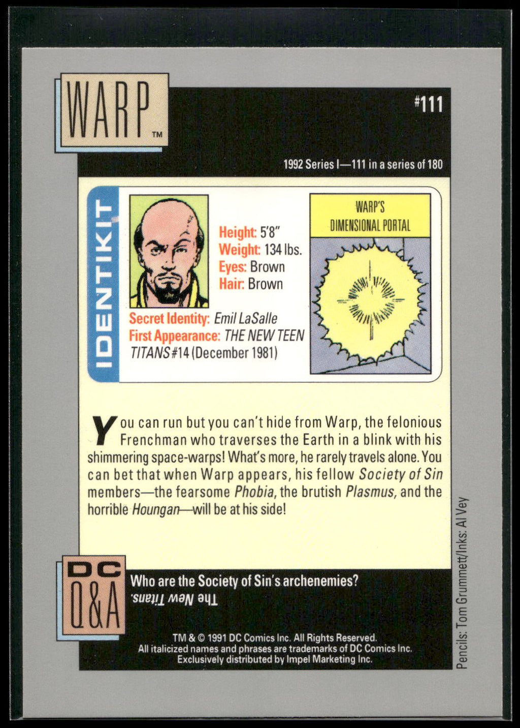 1992 Impel DC Cosmic #111 Warp