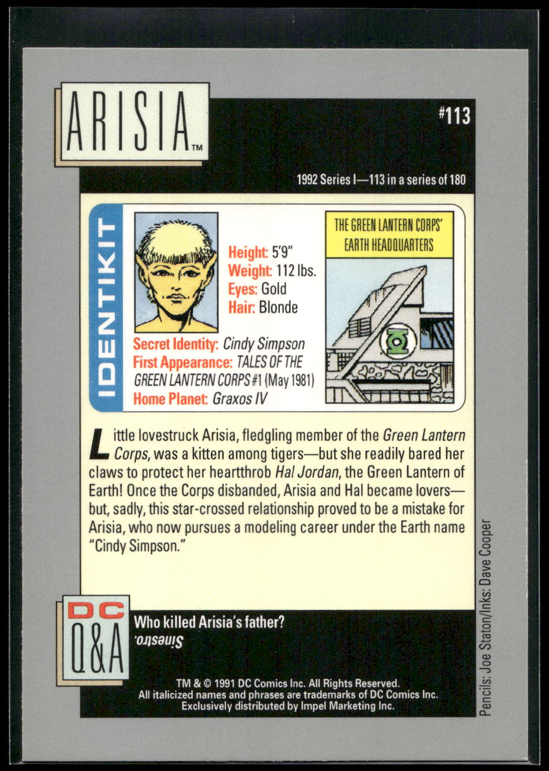 1992 Impel DC Cosmic #113 Arisia