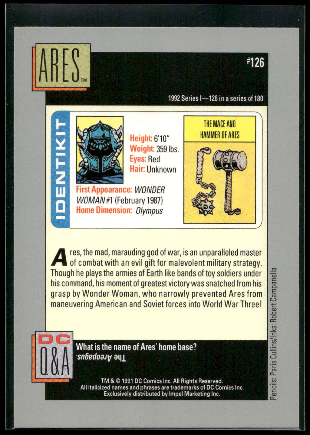 1992 Impel DC Cosmic #126 Ares