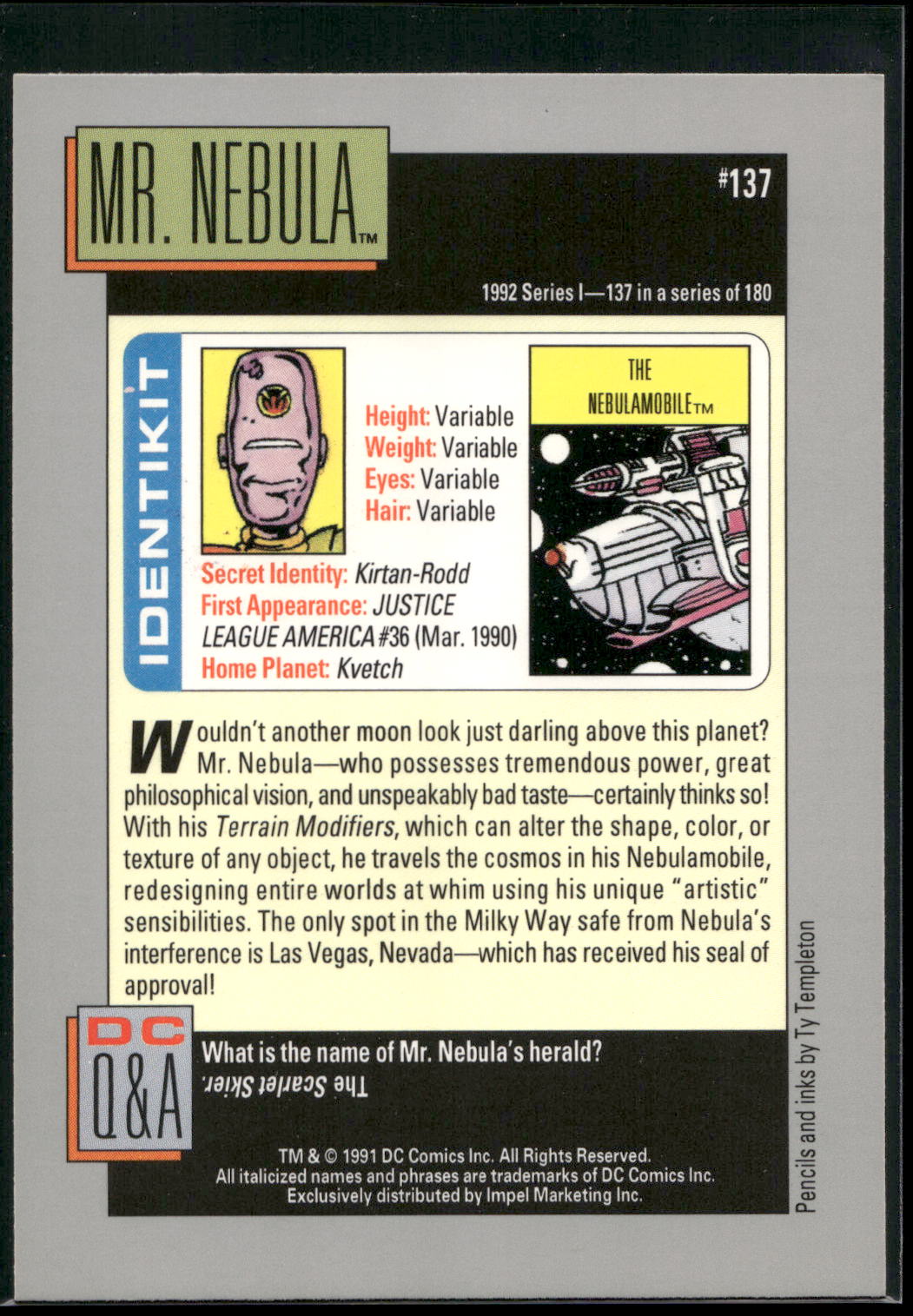 1992 Impel DC Cosmic #137 Mr. Nebula