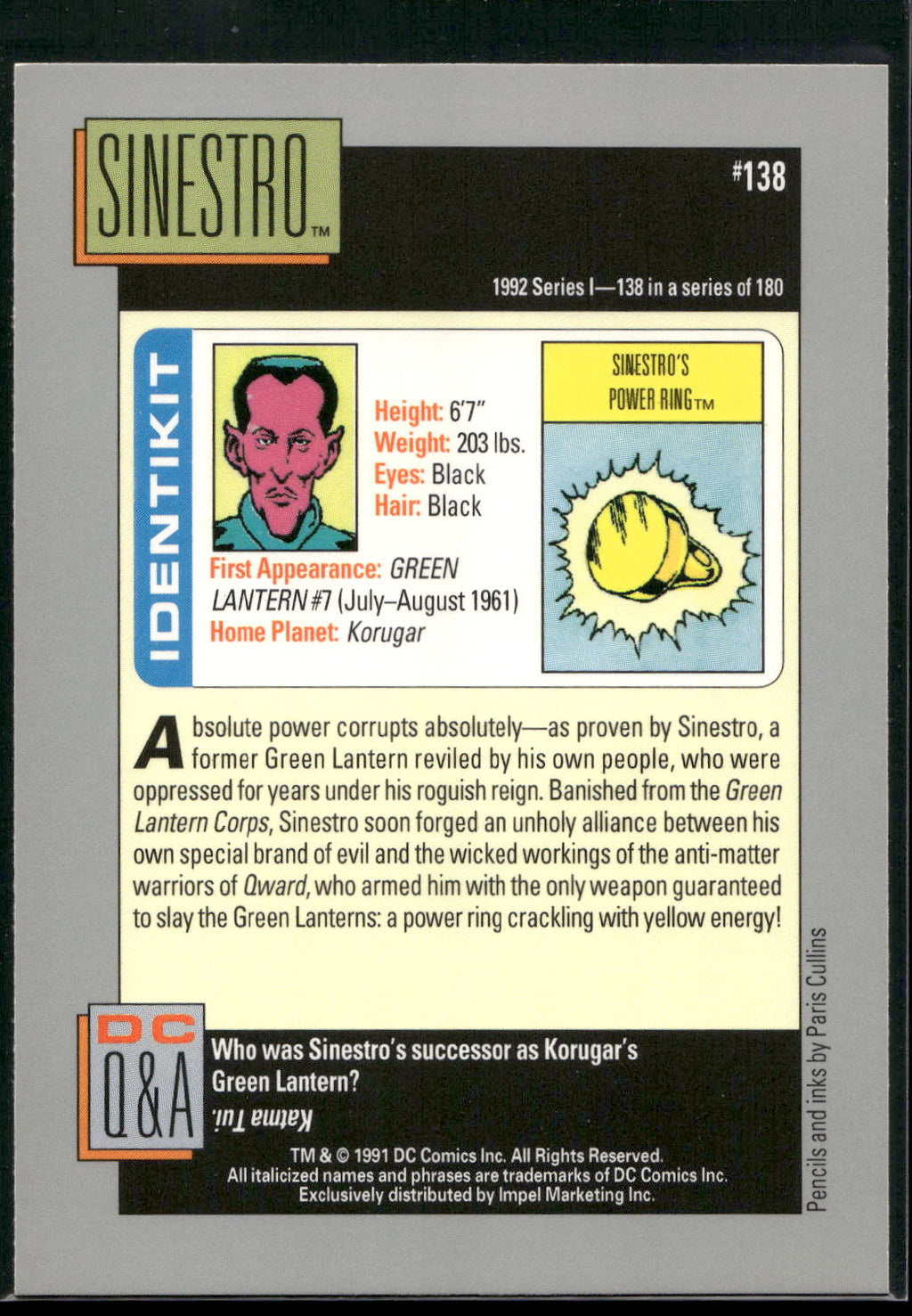 1992 Impel DC Cosmic #138 Sinestro