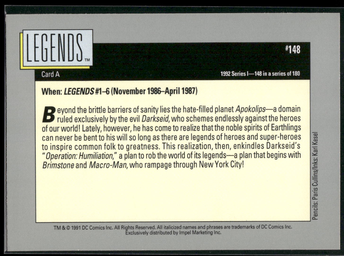 1992 Impel DC Cosmic #148 Legends