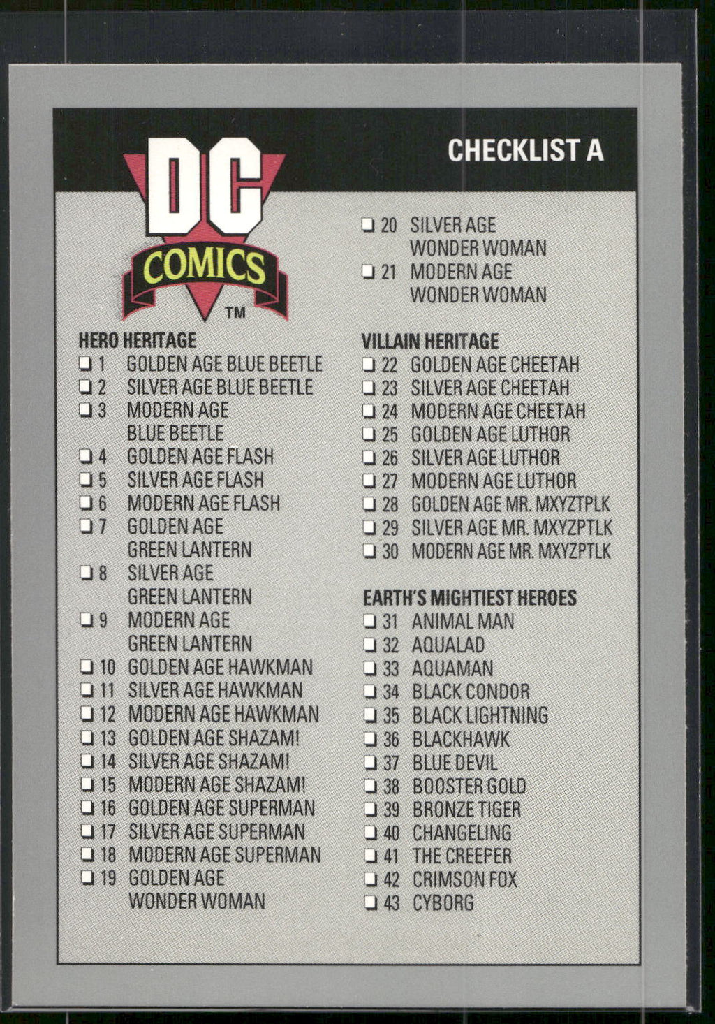 1992 Impel DC Cosmic #179 Checklist
