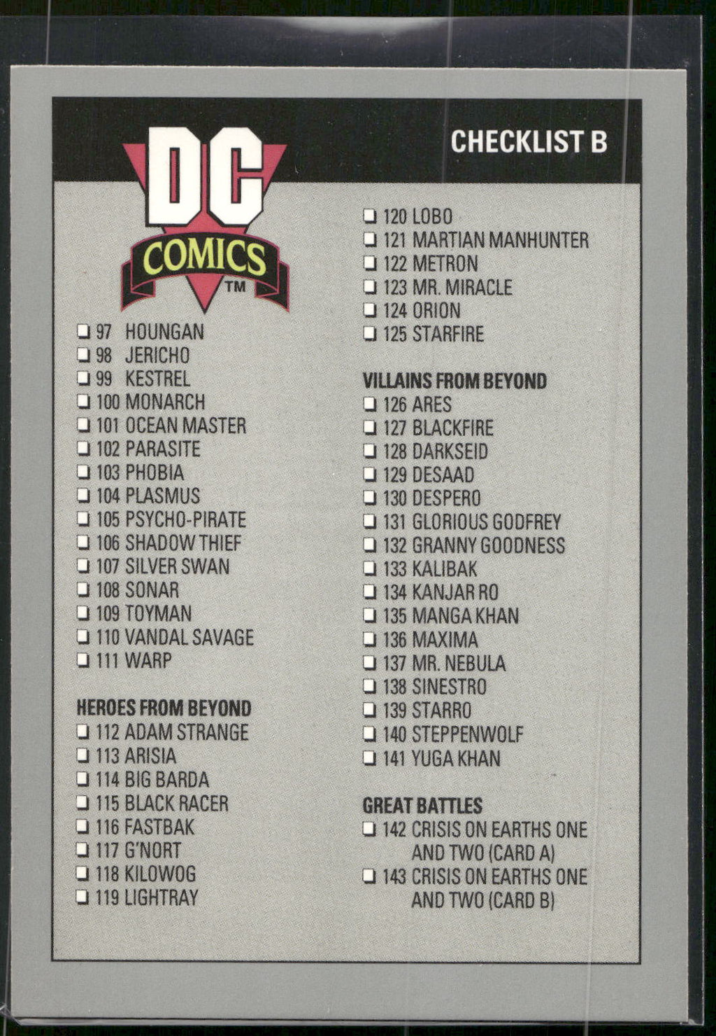 1992 Impel DC Cosmic #180 Checklist