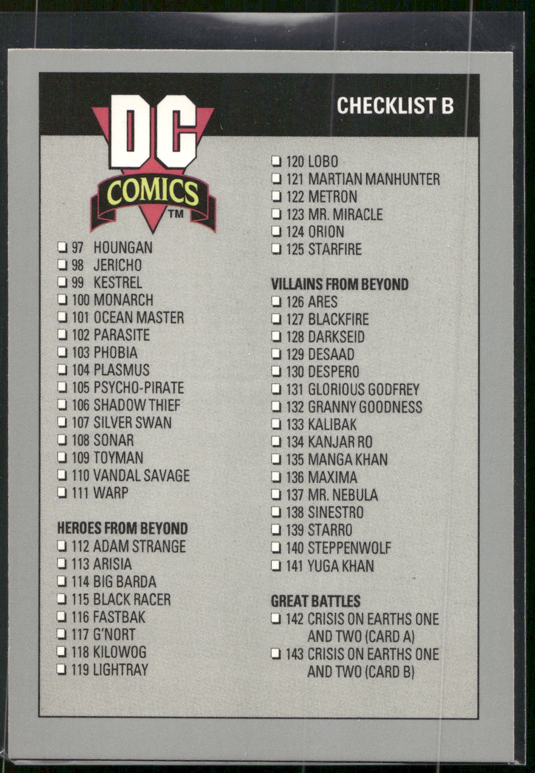1992 Impel DC Cosmic #180 Checklist