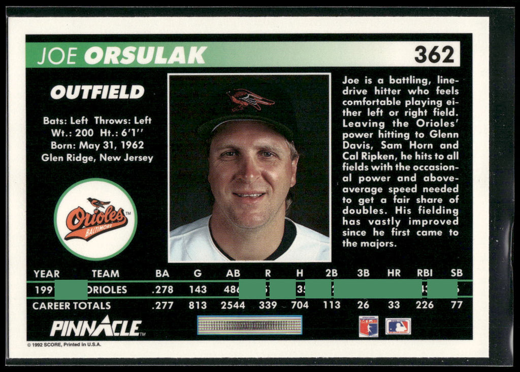 1992 Pinnacle #362 Joe Orsulak