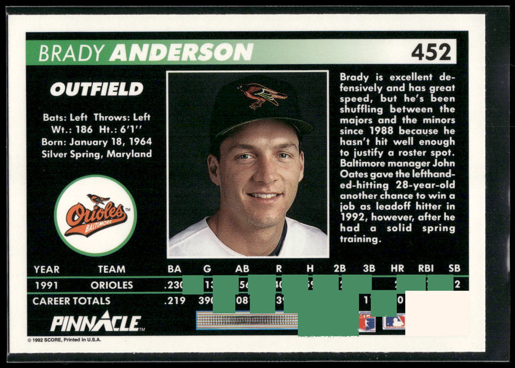 1992 Pinnacle #452 Brady Anderson