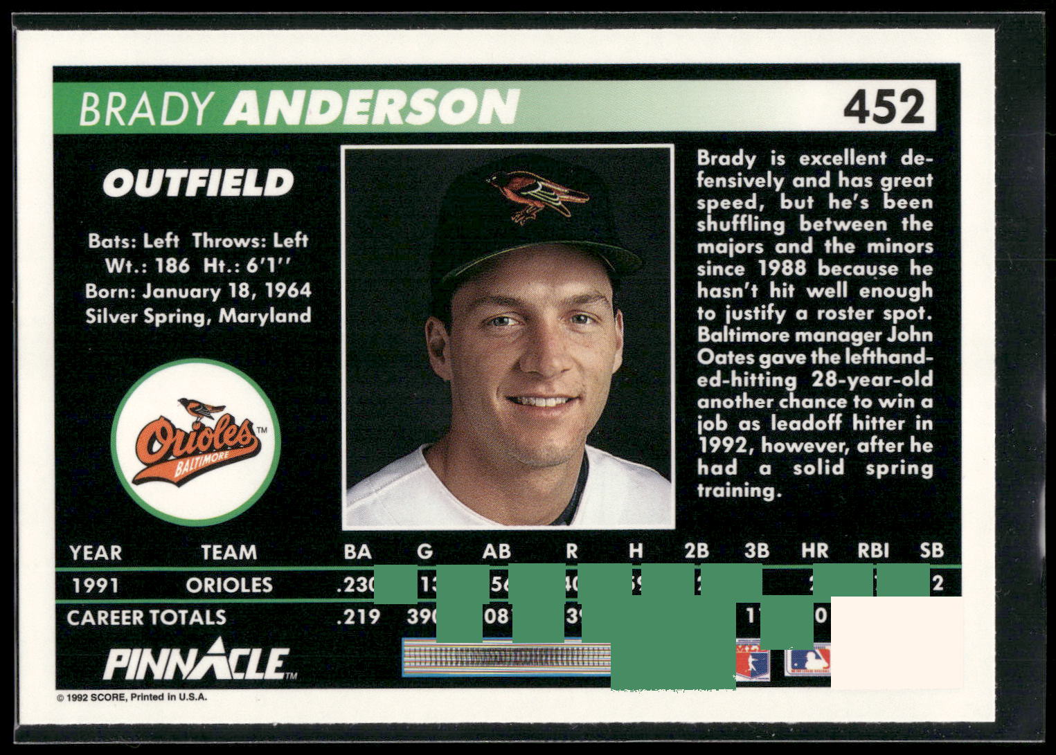 1992 Pinnacle #452 Brady Anderson