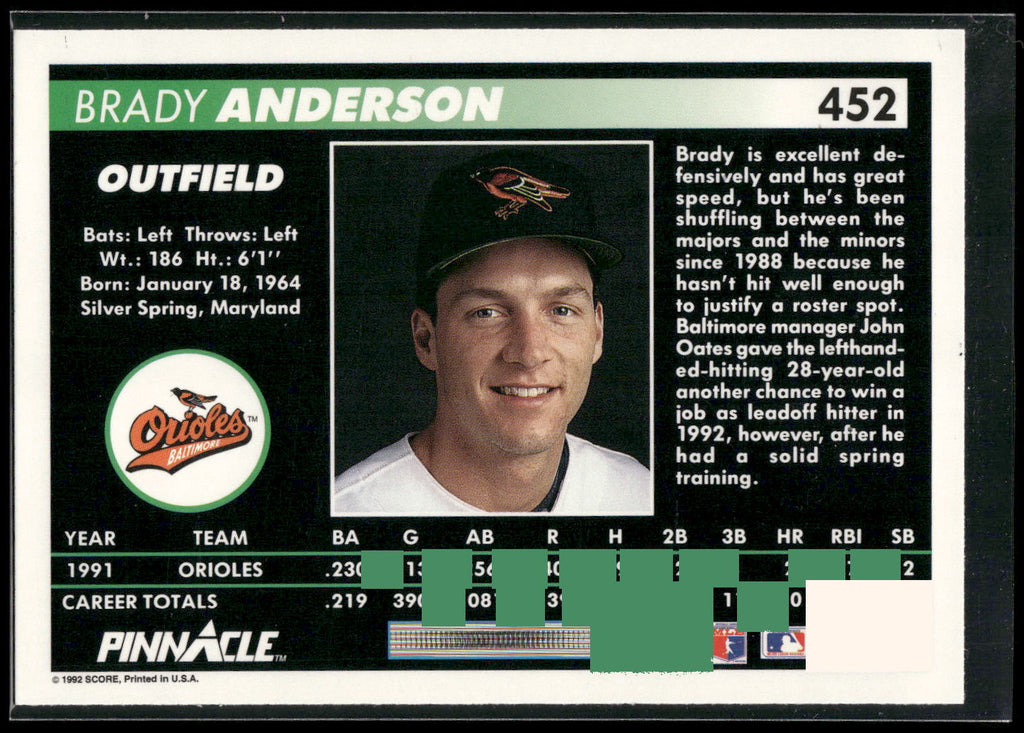 1992 Pinnacle #452 Brady Anderson