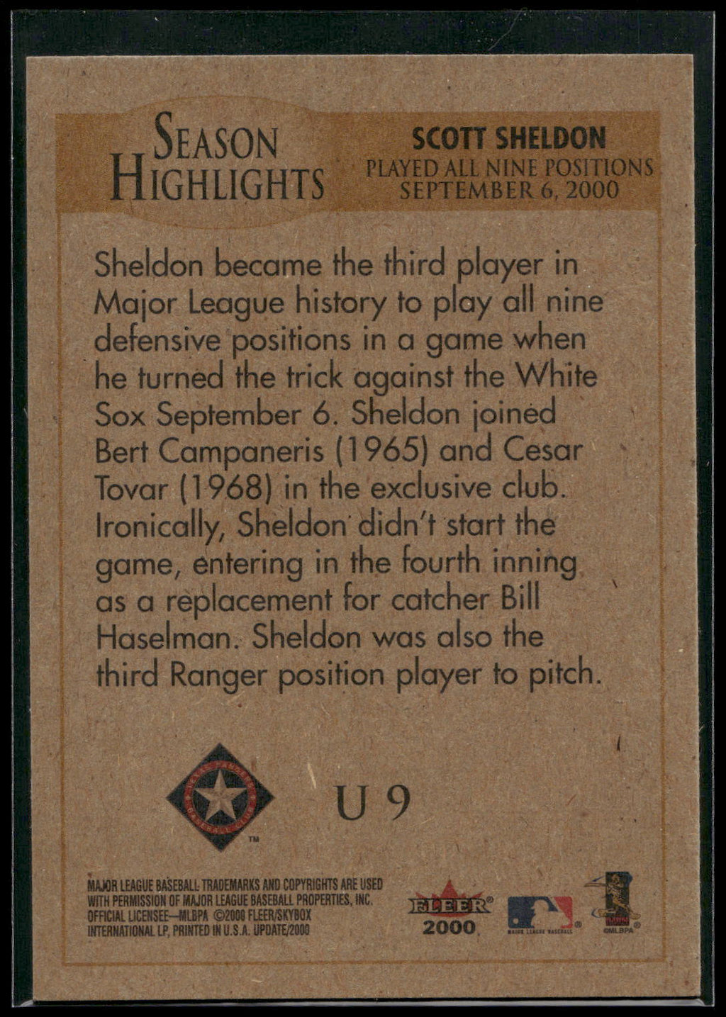 2000 Fleer Tradition Update #U9 Scott Sheldon