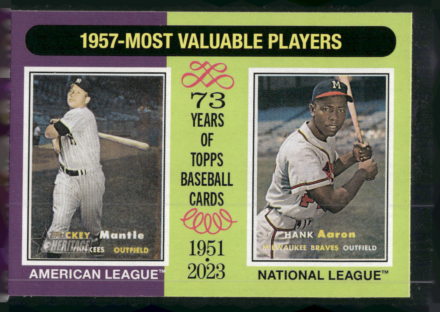 2024 Topps Heritage #190 1957 MVPs (Mickey Mantle / Hank Aaron)