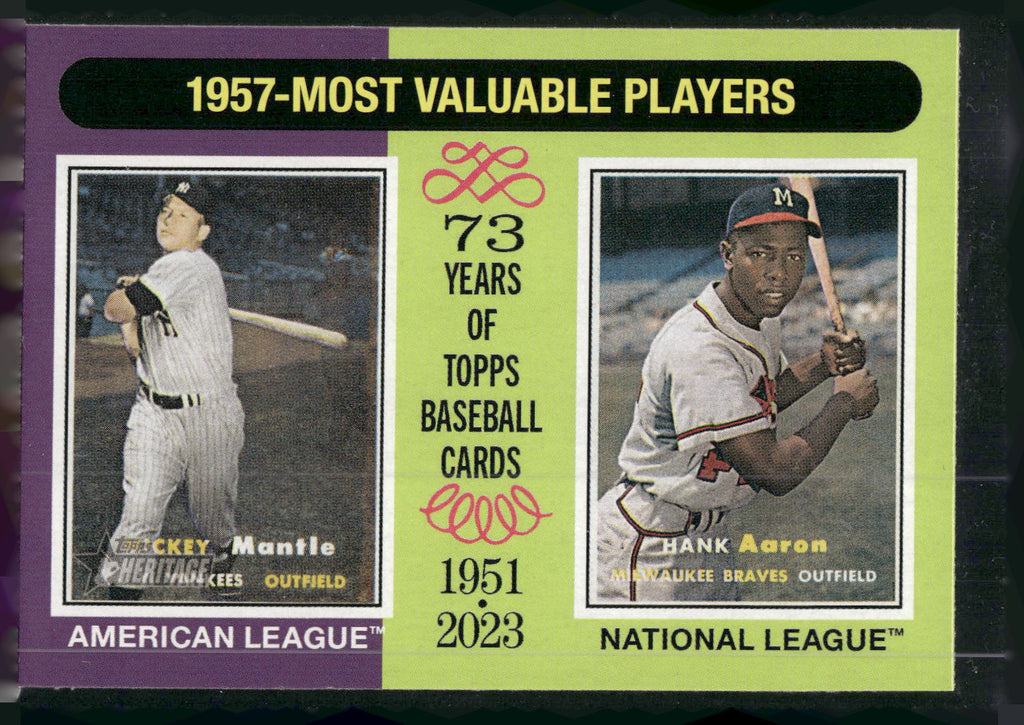 2024 Topps Heritage #190 1957 MVPs (Mickey Mantle / Hank Aaron)