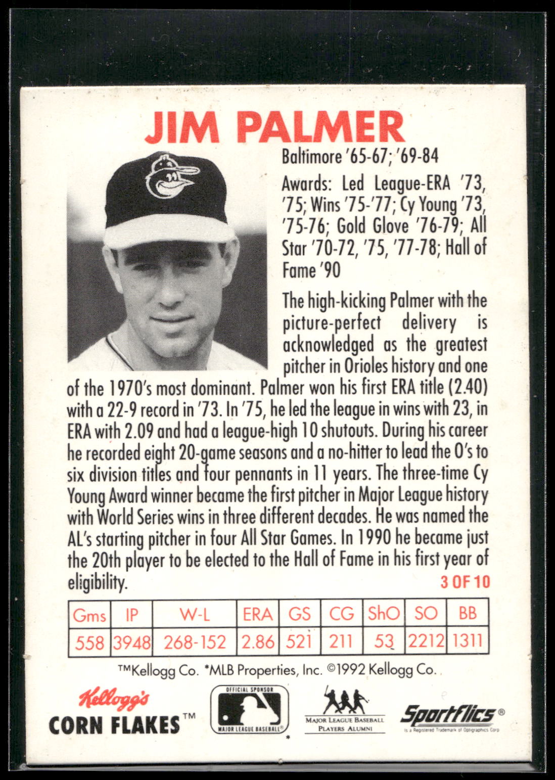 1992 Kellogg's Corn Flakes All-Stars #3 Jim Palmer