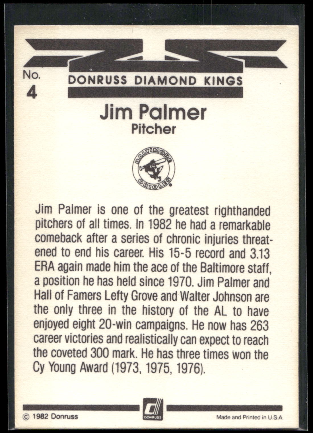 1983 Donruss #4 Jim Palmer
