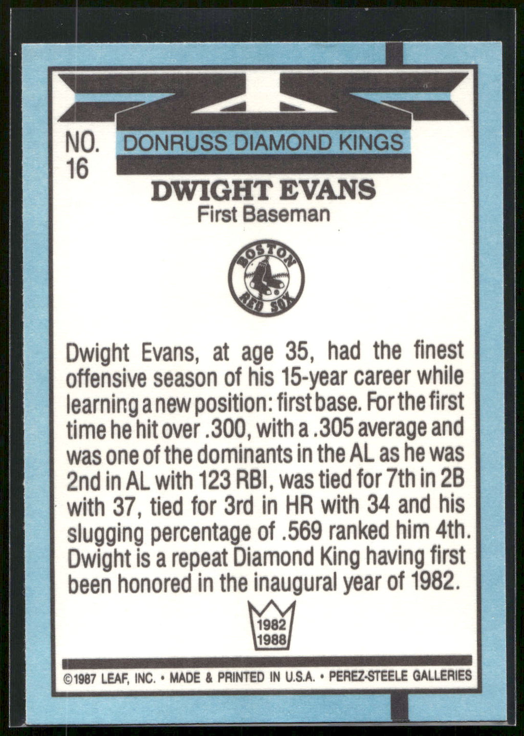 1988 Donruss #16 Dwight Evans