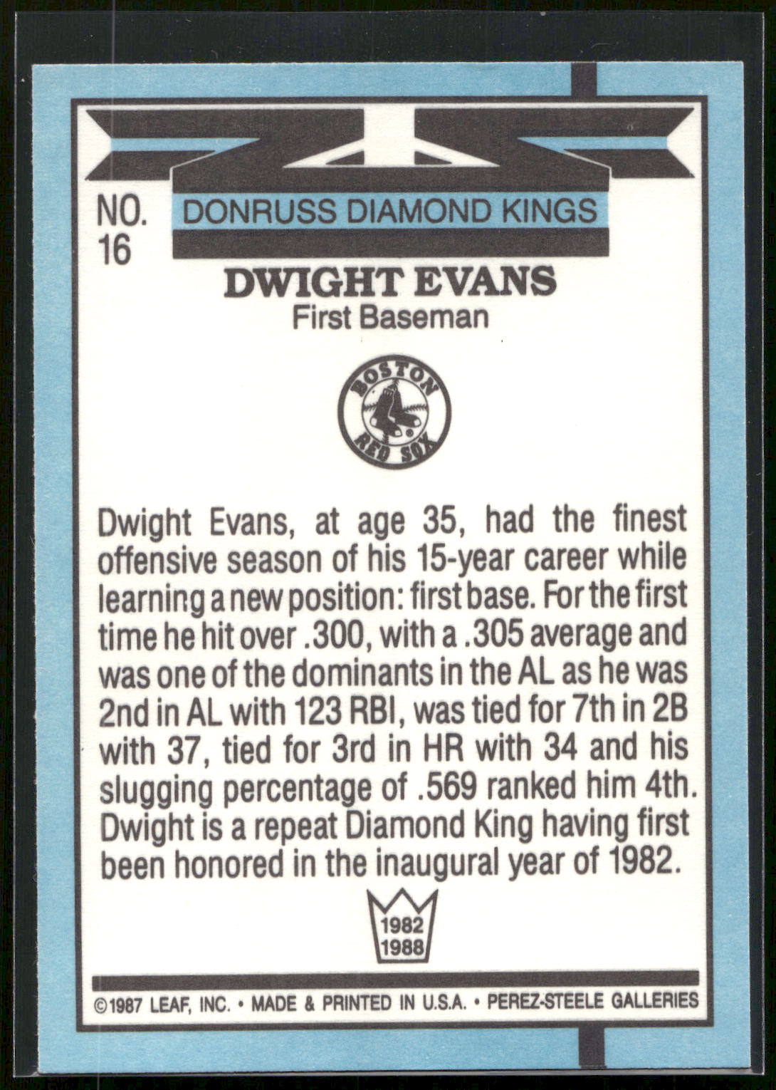 1988 Donruss #16 Dwight Evans
