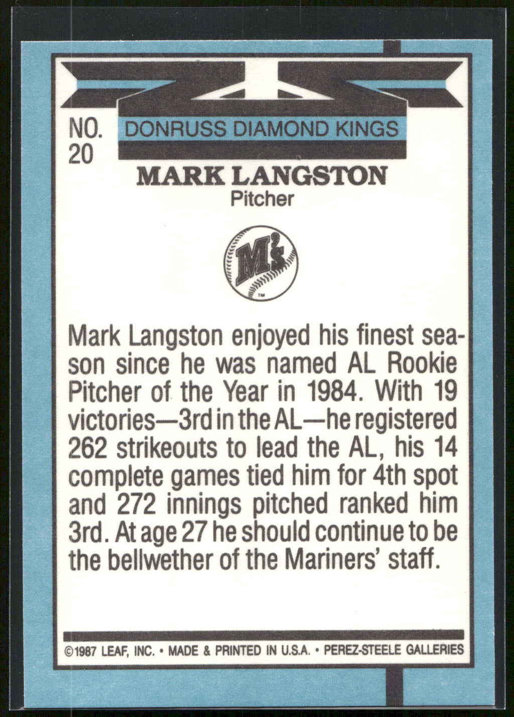 1988 Donruss #20 Mark Langston