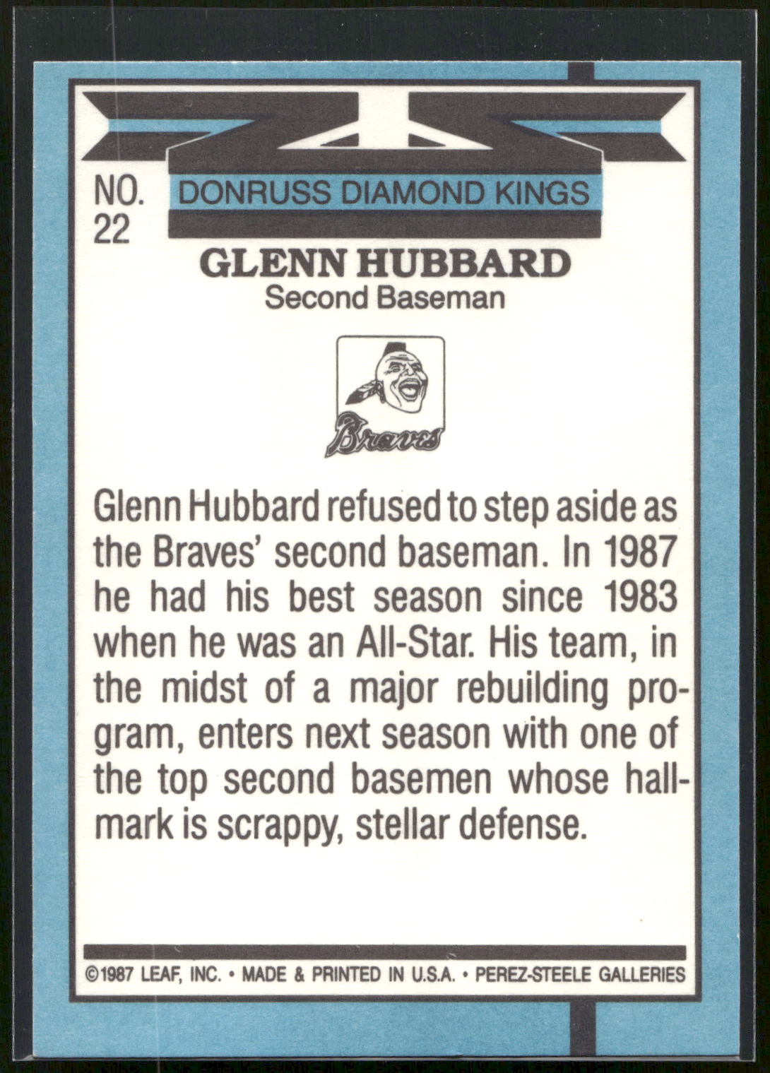 1988 Donruss #22 Glenn Hubbard