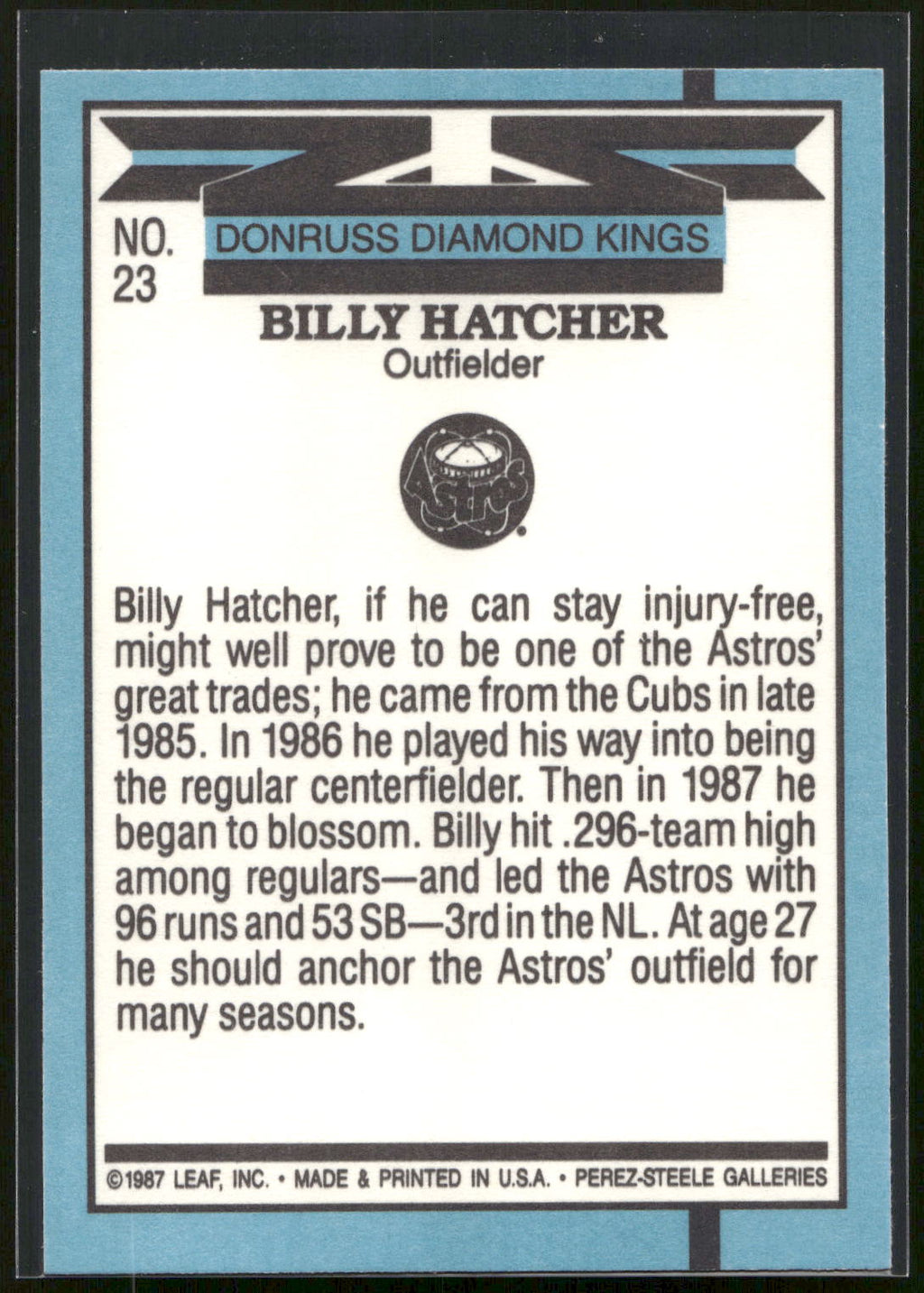 1988 Donruss #23 Billy Hatcher