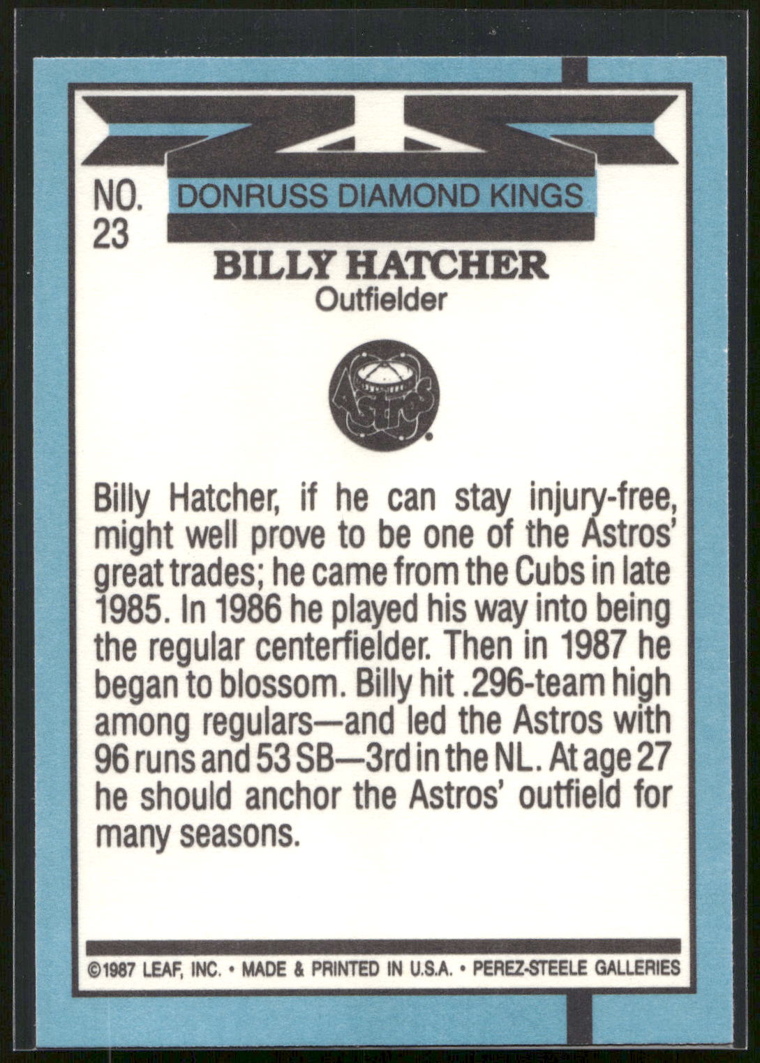 1988 Donruss #23 Billy Hatcher