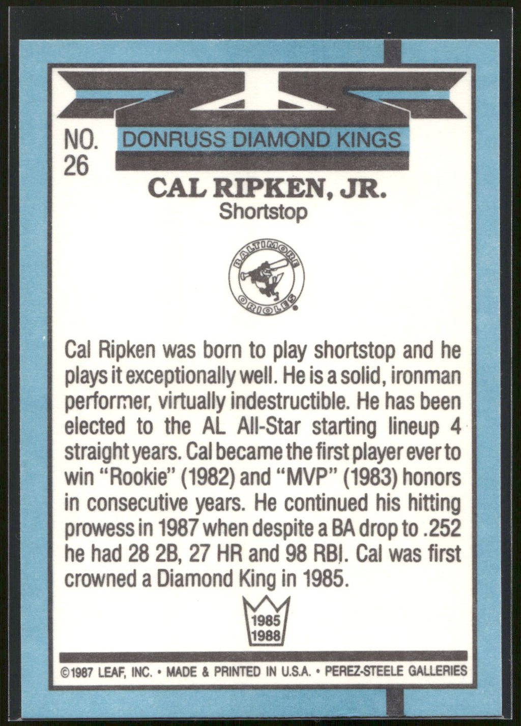 1988 Donruss #26 Cal Ripken Jr.
