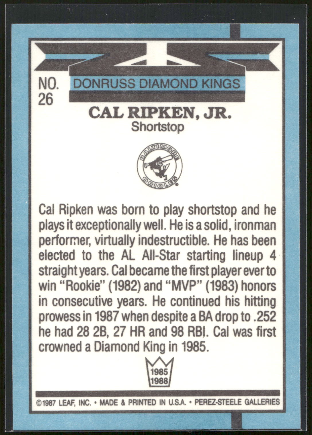 1988 Donruss #26 Cal Ripken Jr.