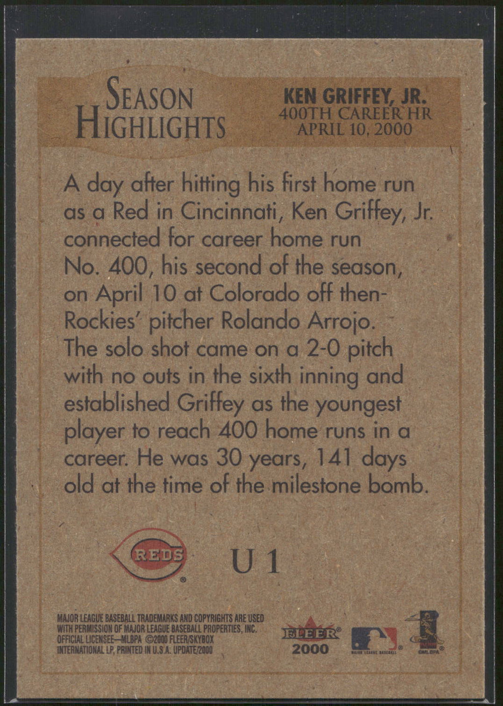 2000 Fleer Tradition Update #U1 Ken Griffey, Jr.