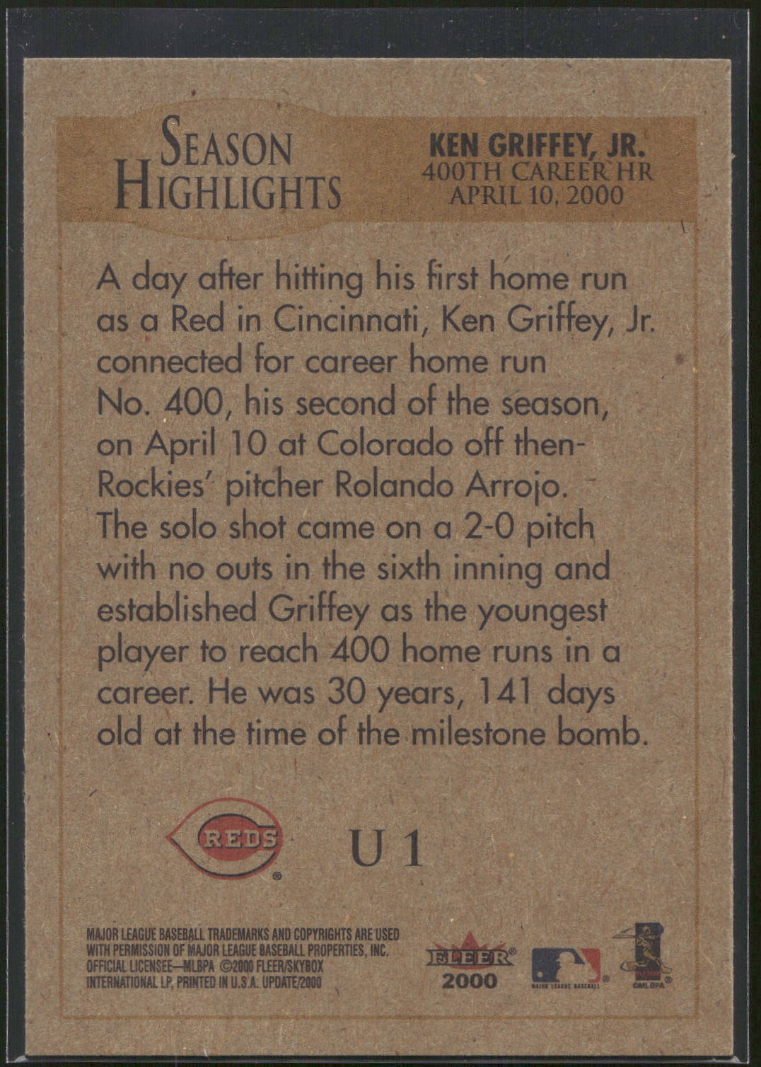 2000 Fleer Tradition Update #U1 Ken Griffey, Jr.