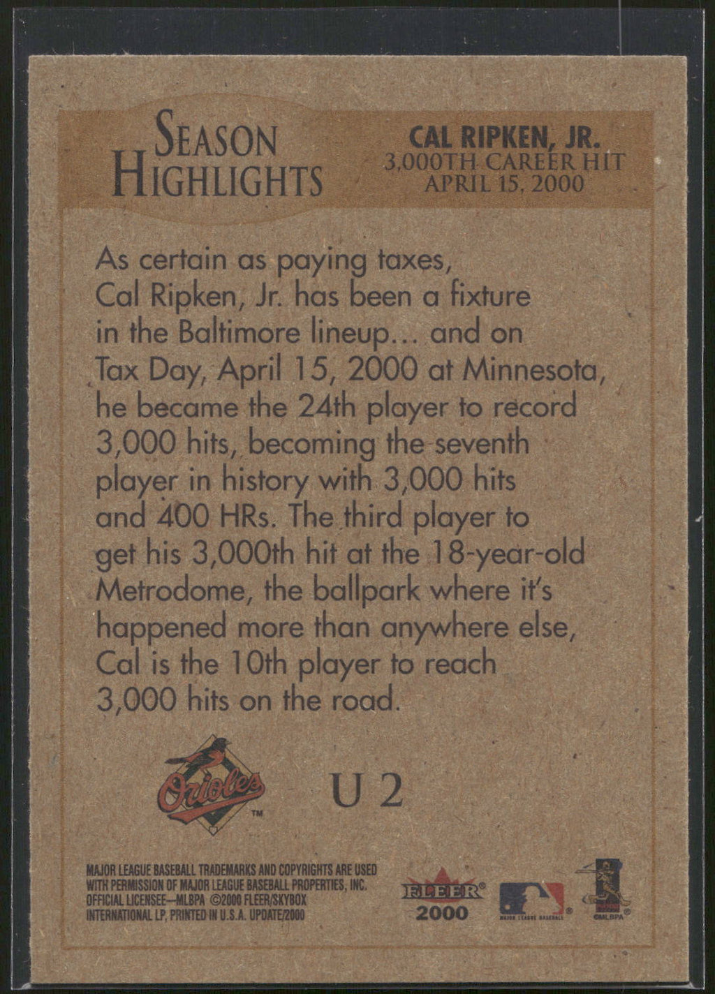 2000 Fleer Tradition Update #U2 Cal Ripken, Jr.