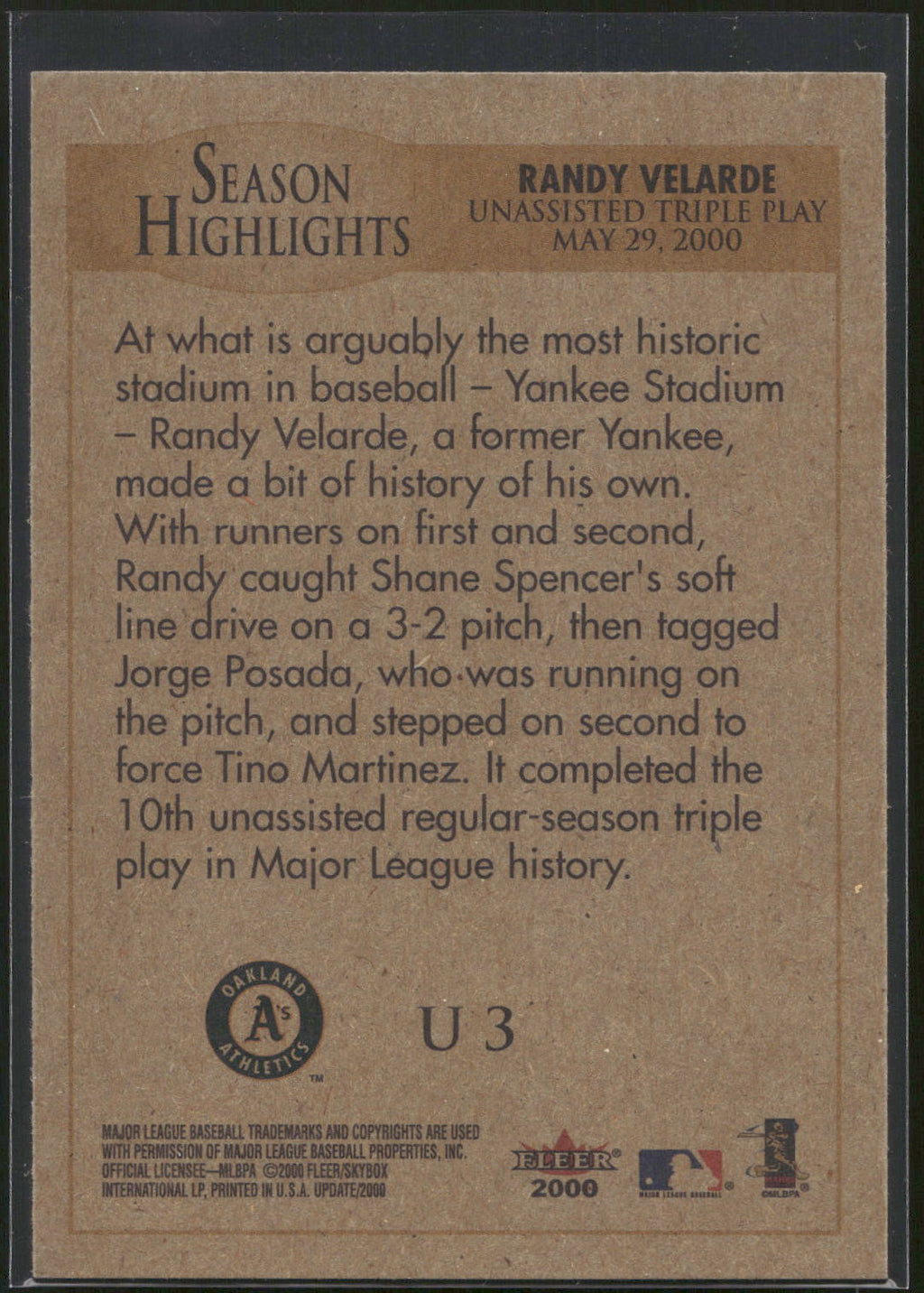 2000 Fleer Tradition Update #U3 Randy Velarde
