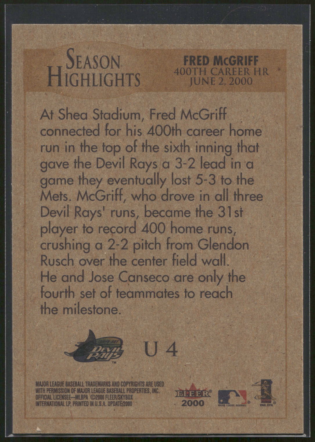 2000 Fleer Tradition Update #U4 Fred McGriff