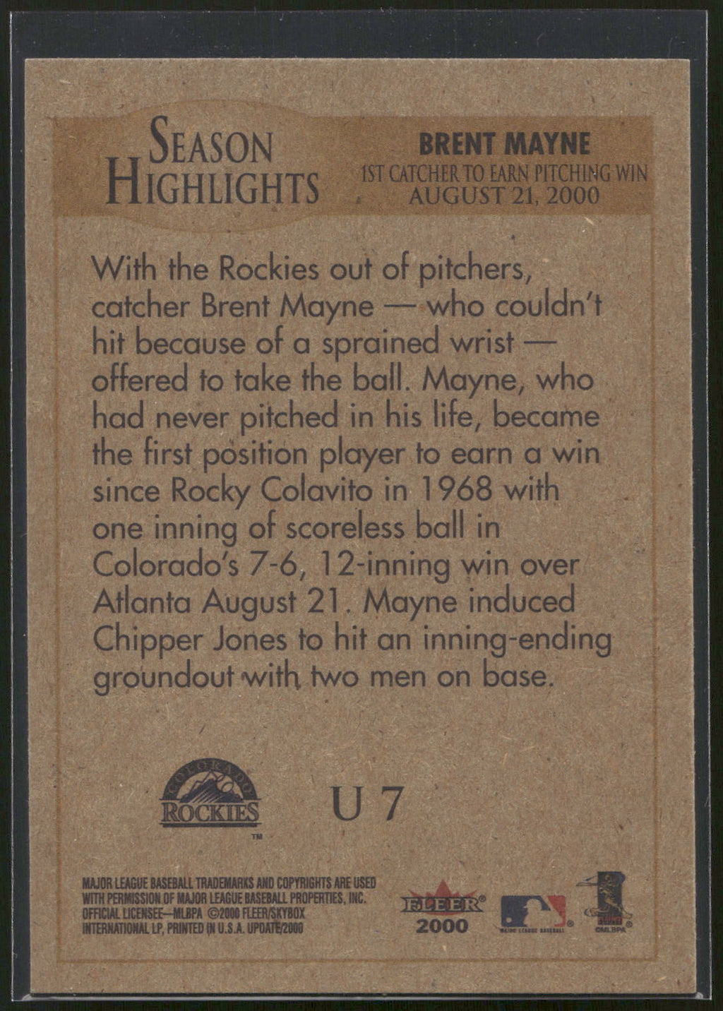 2000 Fleer Tradition Update #U7 Brent Mayne