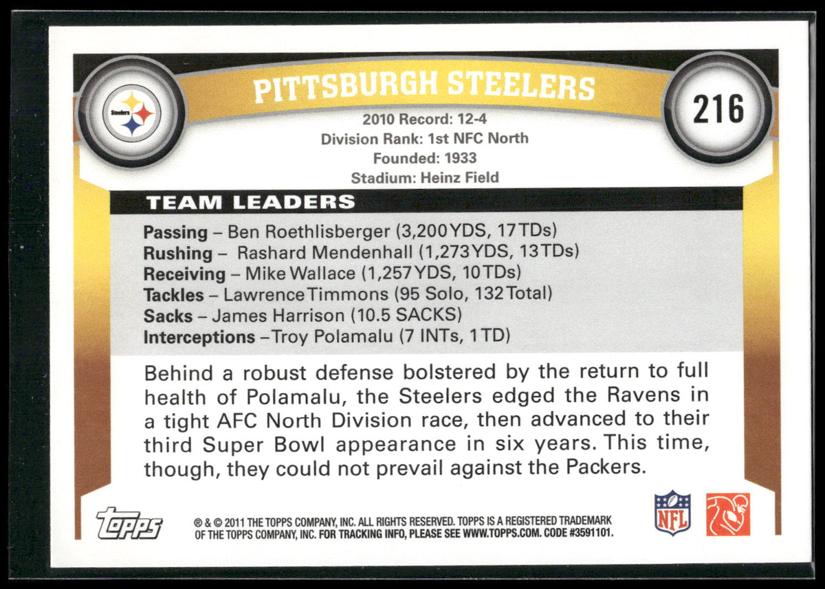 2011 Topps #216 Pittsburgh Steelers