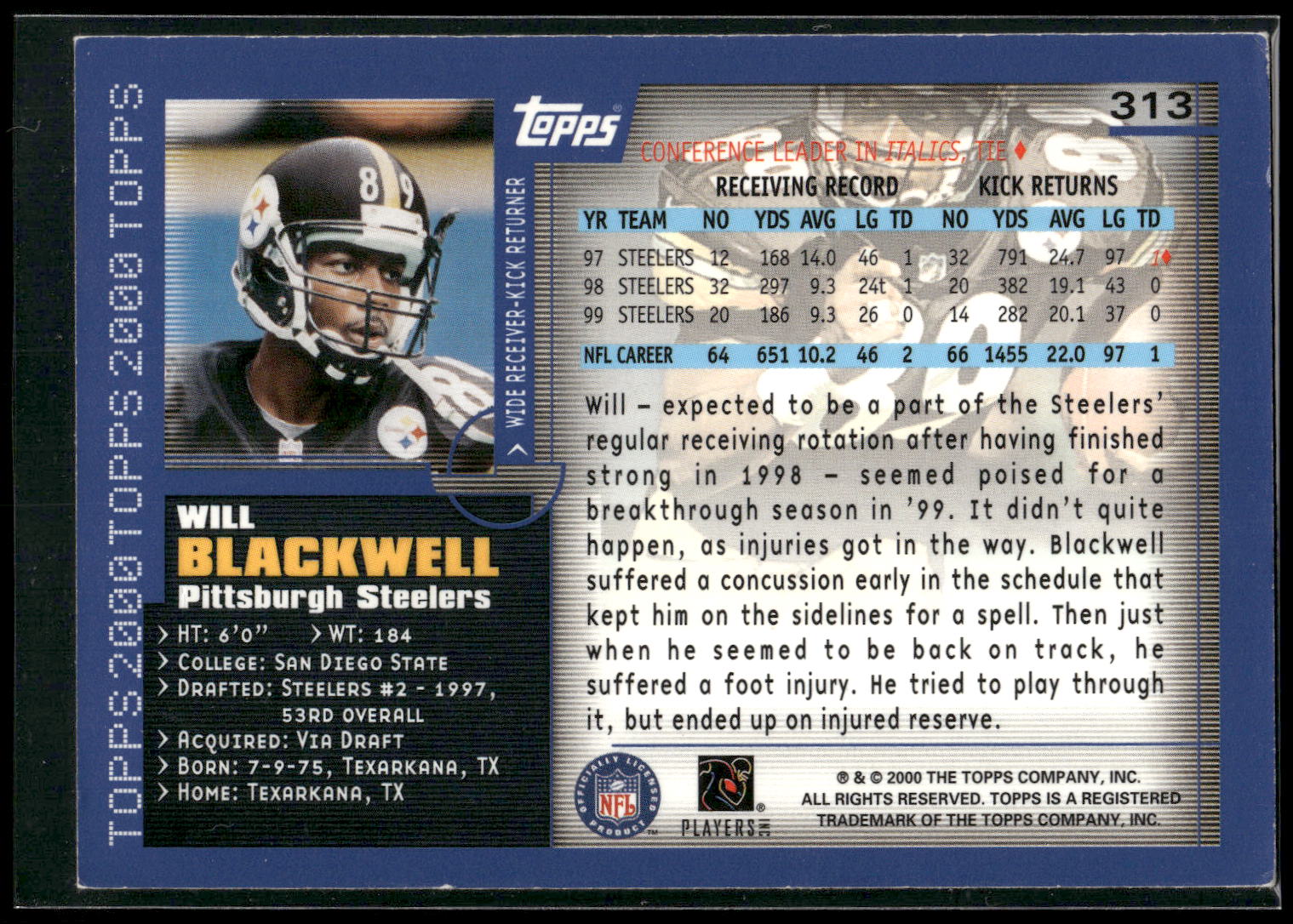 2000 Topps #313 Will Blackwell