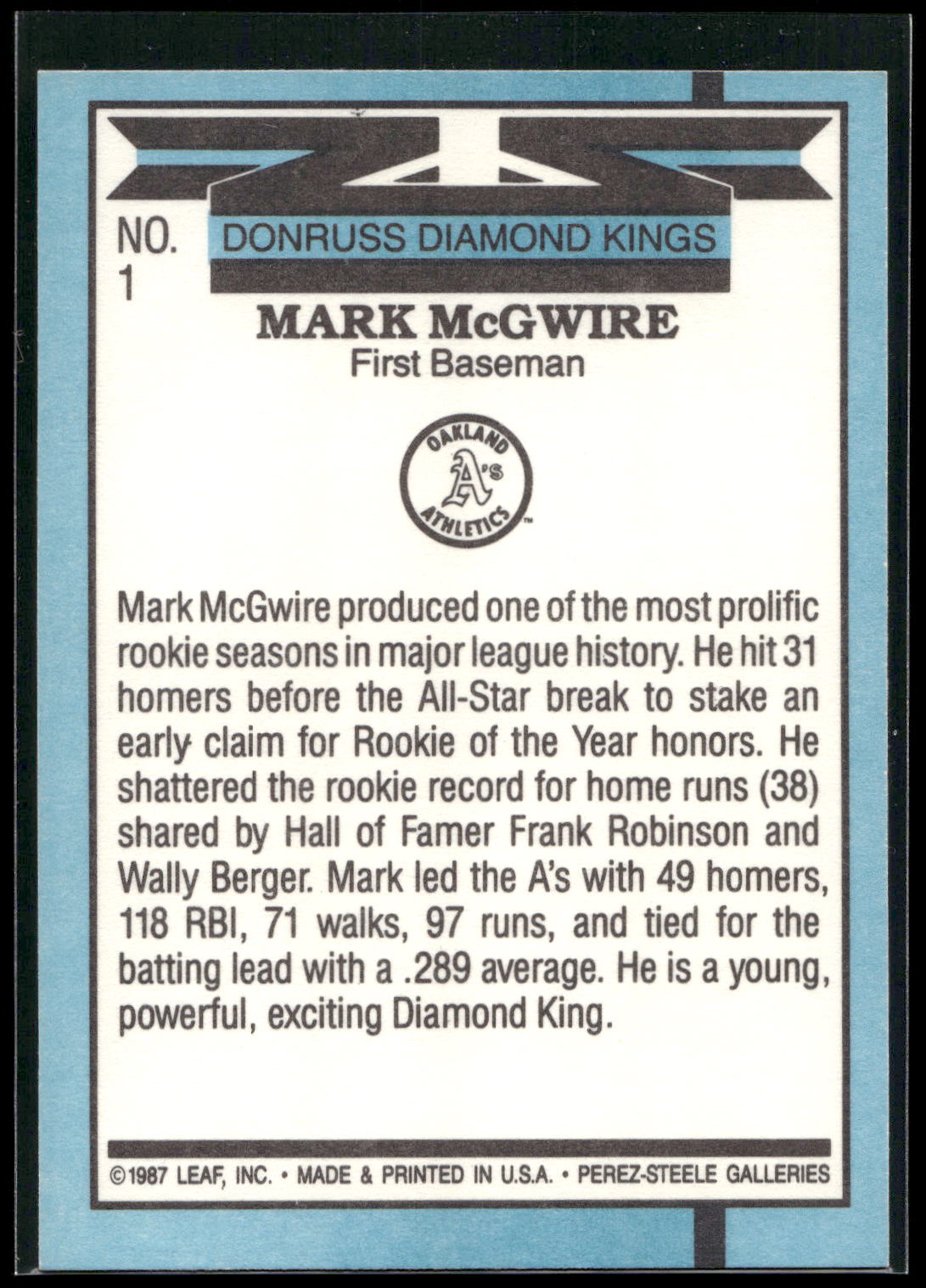 1988 Donruss #1 Mark McGwire