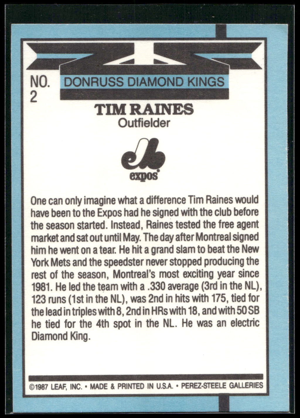 1988 Donruss #2 Tim Raines