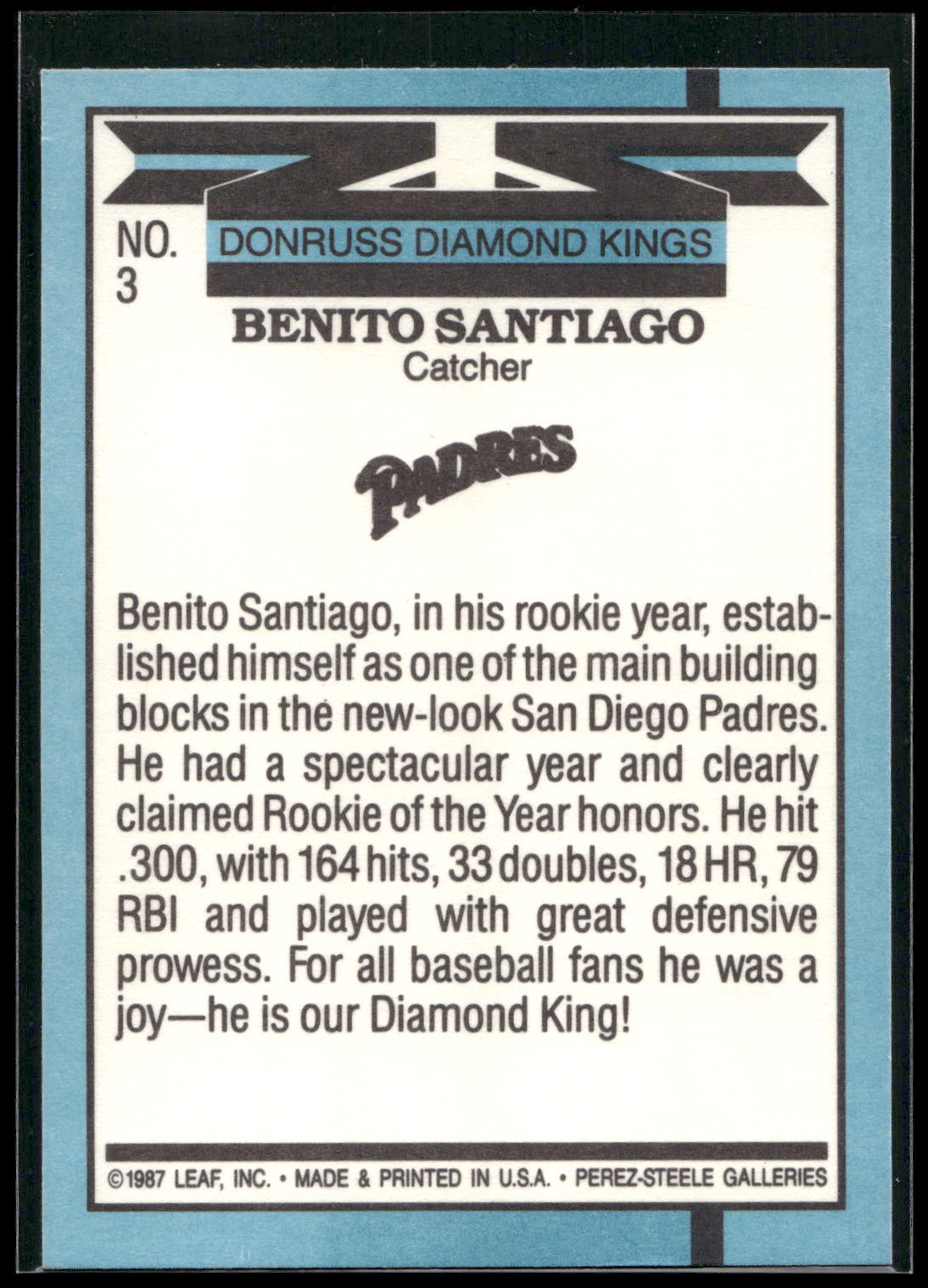 1988 Donruss #3 Benito Santiago