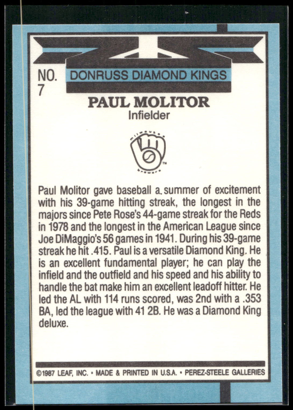 1988 Donruss #7 Paul Molitor