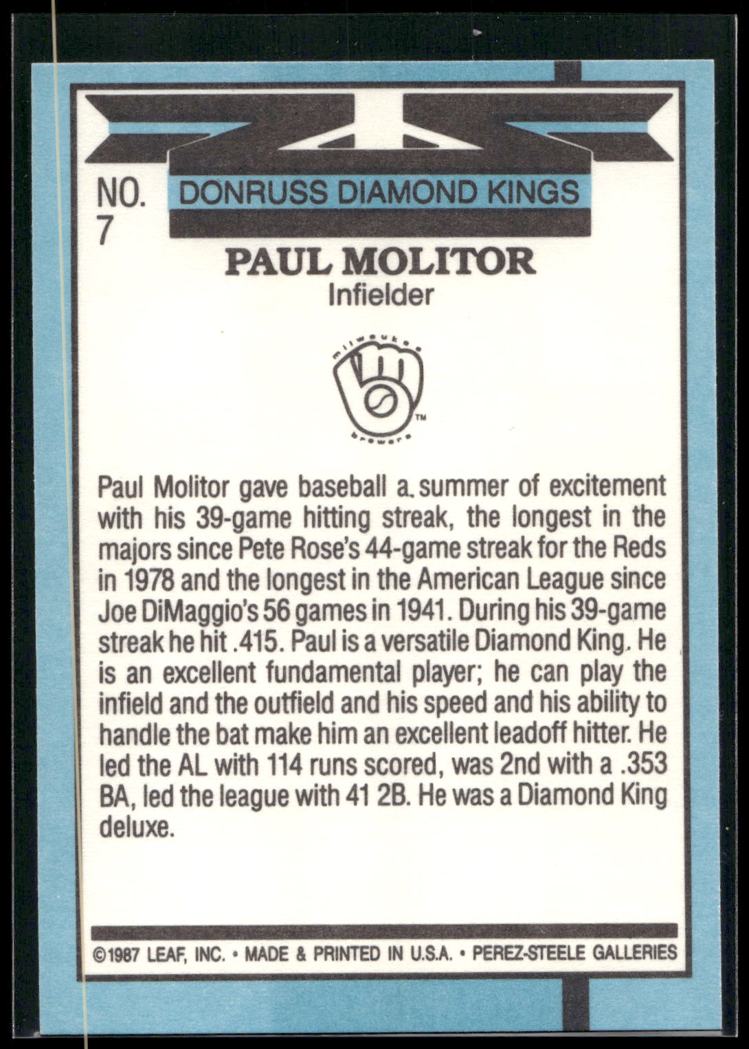 1988 Donruss #7 Paul Molitor