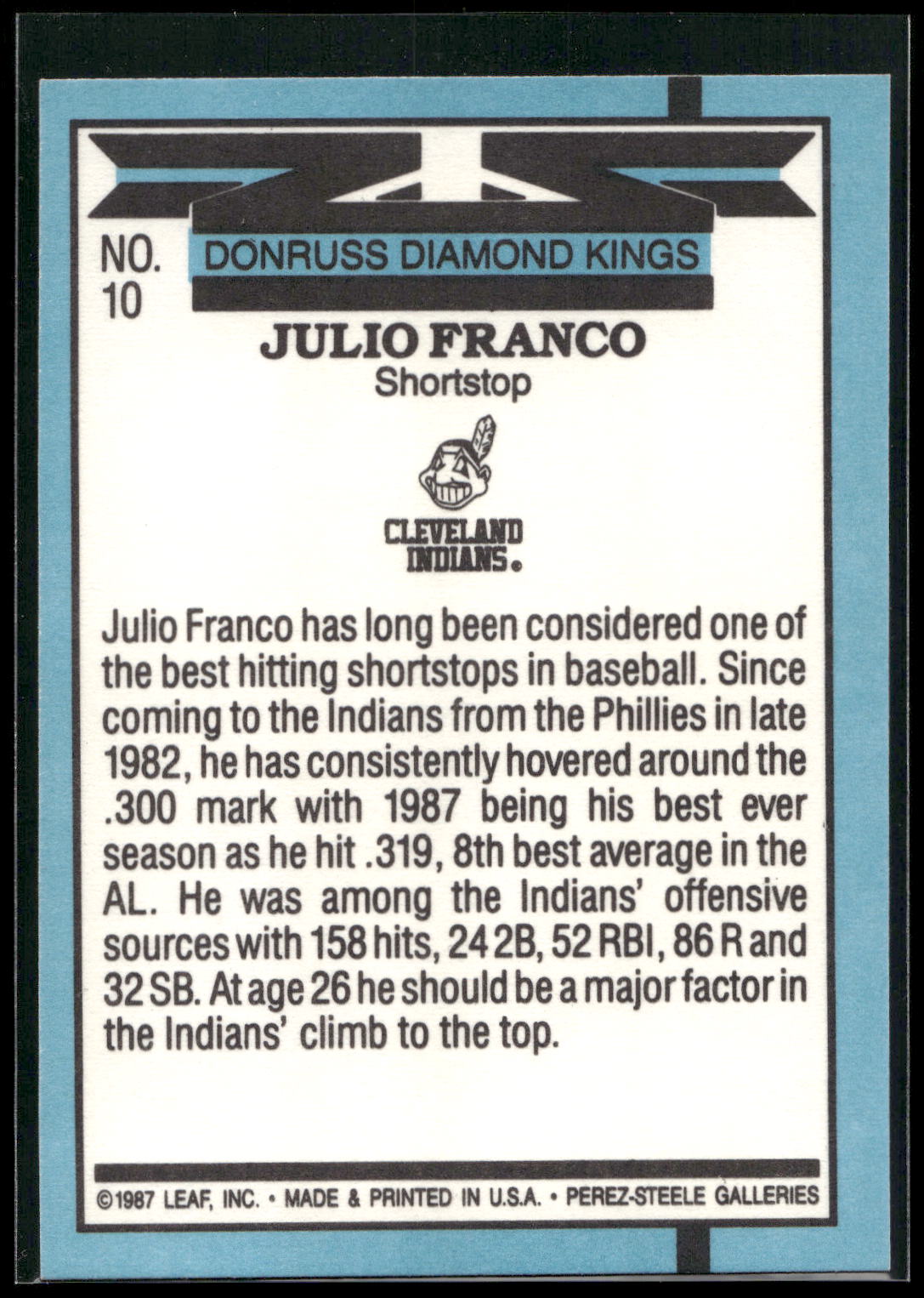 1988 Donruss #10 Julio Franco