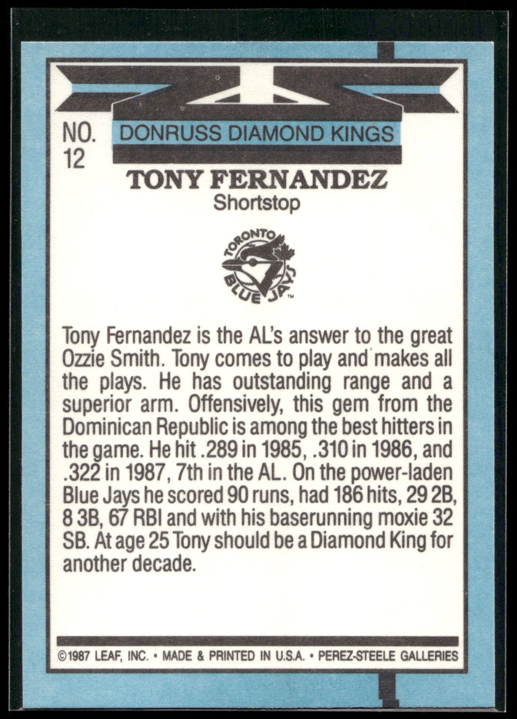 1988 Donruss #12 Tony Fernandez