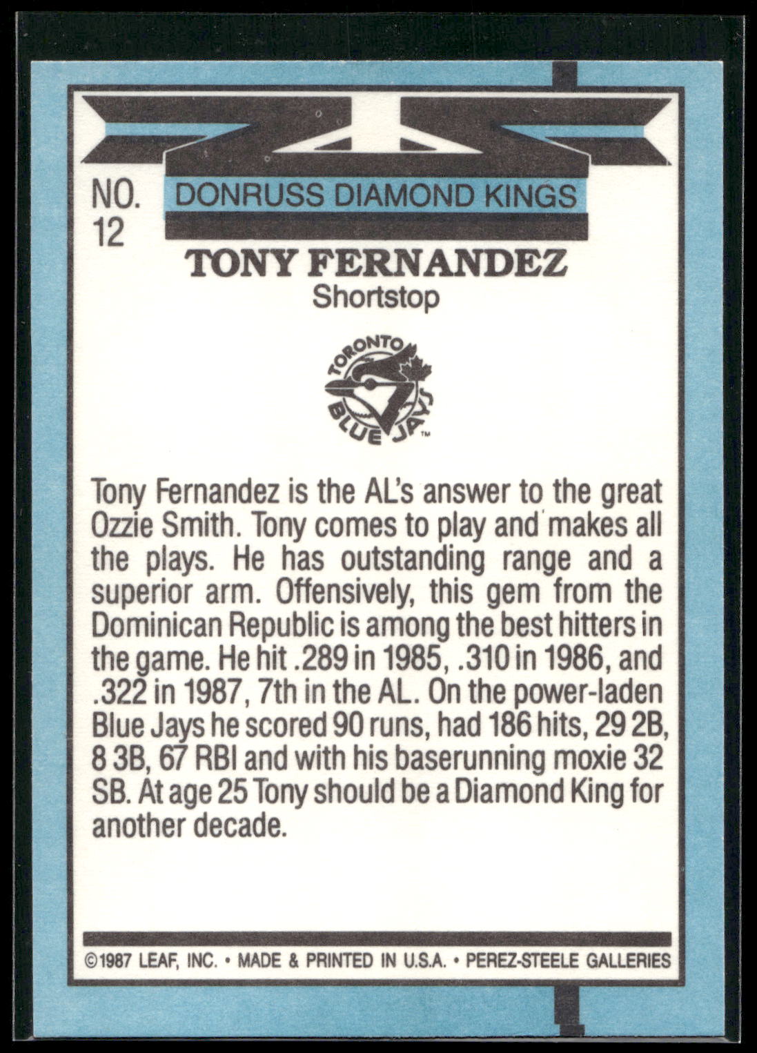 1988 Donruss #12 Tony Fernandez