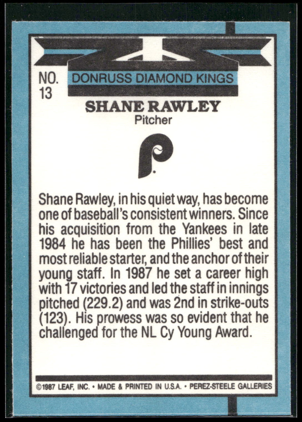 1988 Donruss #13 Shane Rawley
