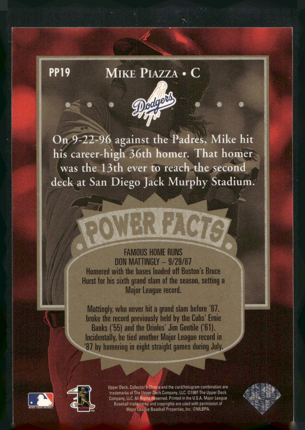 1997 Collector's Choice #PP19 Mike Piazza Premier Power Gold