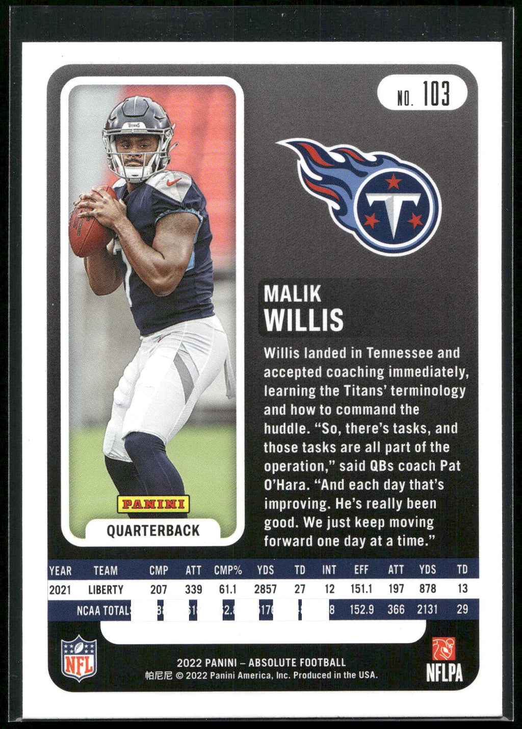 2022 Panini Absolute #103 Malik Willis Retail